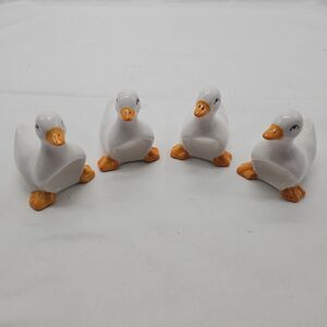 Lot of 4 Vintage Ceramic White Duck Goose Swan Napkin Ring Holders Easter Spring